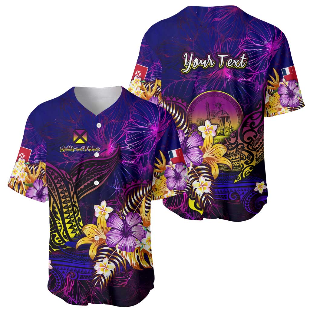 Wallis and Futuna Baseball Jersey Whale Hibiscus Polynesian