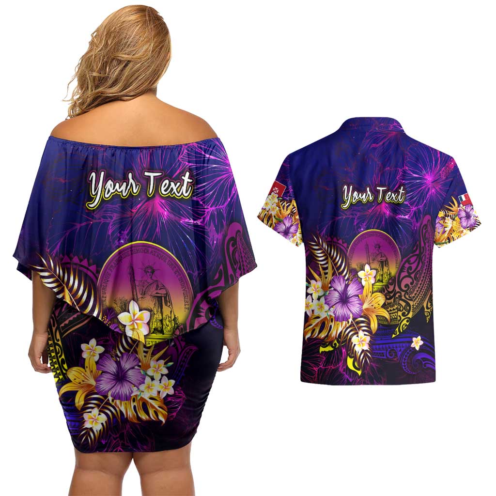 Wallis and Futuna Couples Matching Off Shoulder Short Dress and Hawaiian Shirt Whale Hibiscus Polynesian DT02 - Polynesian Pride