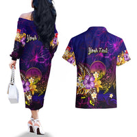 Wallis and Futuna Couples Matching Off The Shoulder Long Sleeve Dress and Hawaiian Shirt Whale Hibiscus Polynesian DT02 - Polynesian Pride