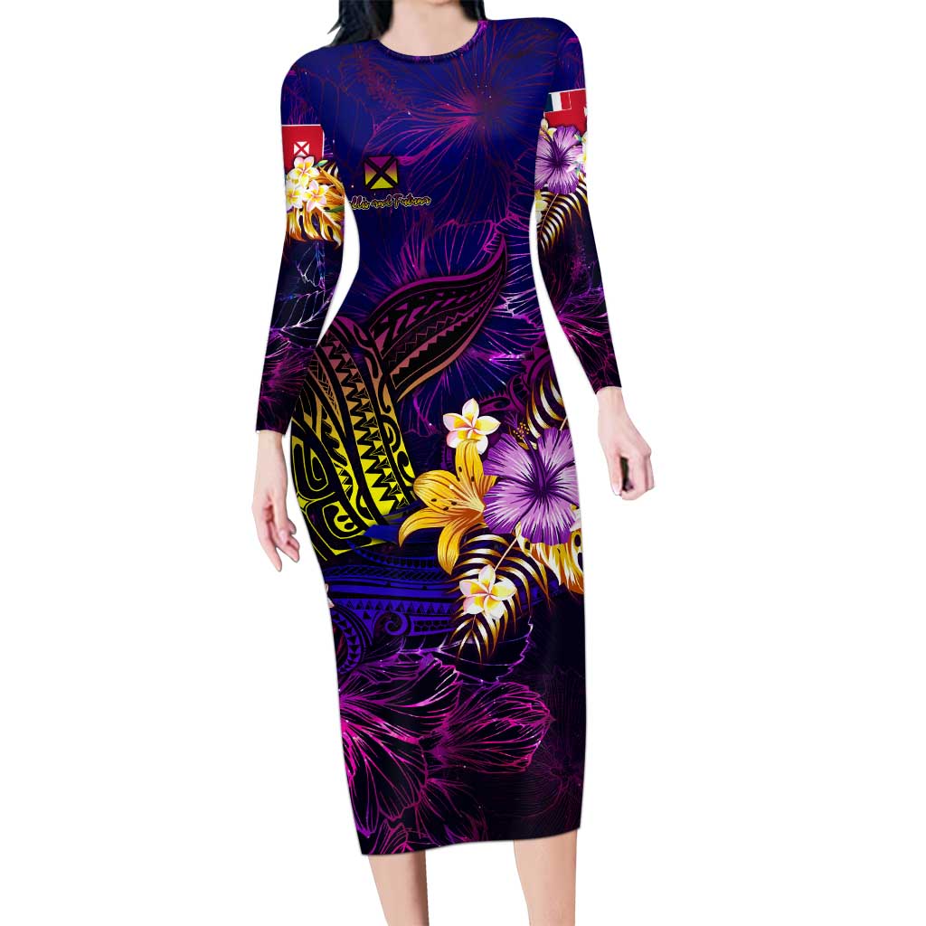 Wallis and Futuna Family Matching Long Sleeve Bodycon Dress and Hawaiian Shirt Whale Hibiscus Polynesian DT02 Mom's Dress Purple - Polynesian Pride