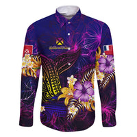 Wallis and Futuna Family Matching Mermaid Dress and Hawaiian Shirt Whale Hibiscus Polynesian DT02 Dad's Shirt - Long Sleeve Purple - Polynesian Pride