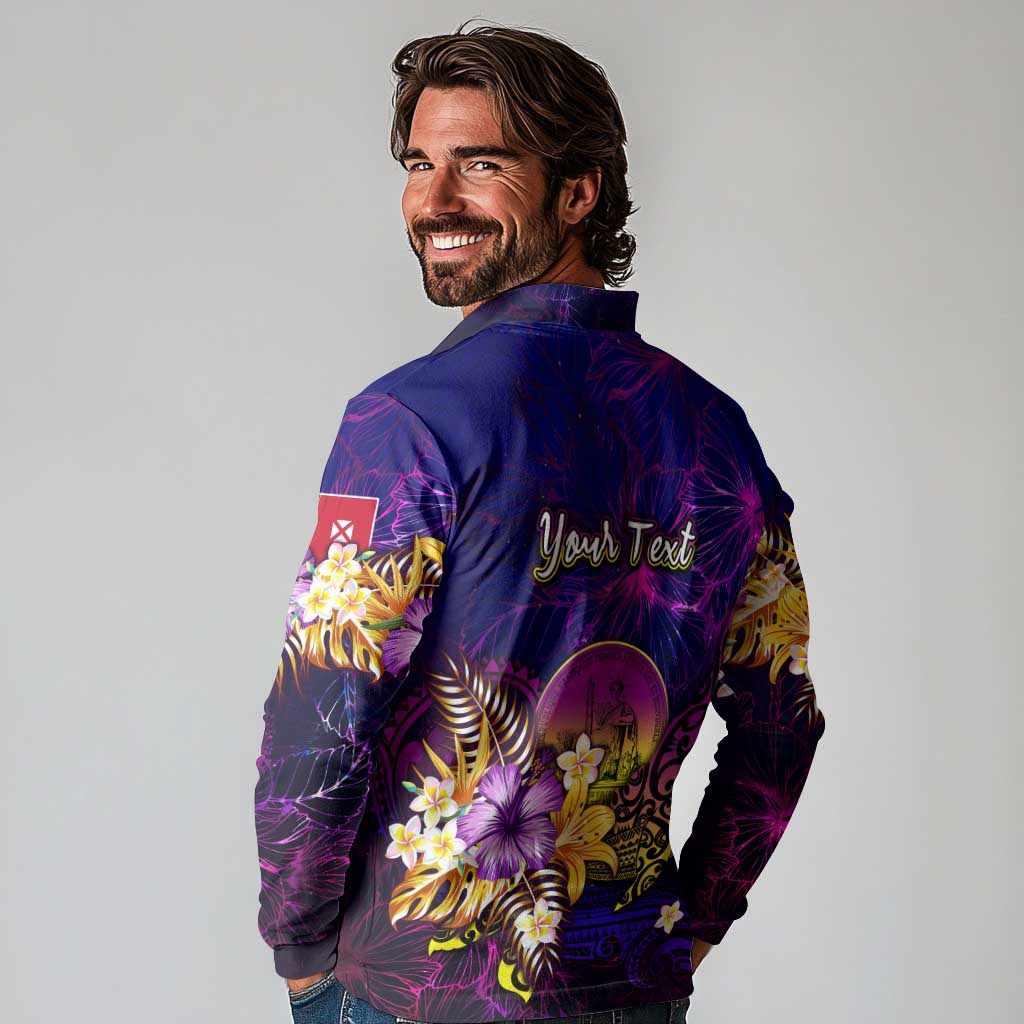 Wallis and Futuna Long Sleeve Polo Shirt Whale Hibiscus Polynesian