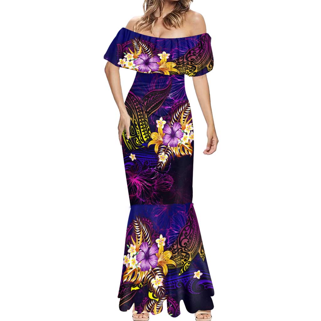 Wallis and Futuna Mermaid Dress Whale Hibiscus Polynesian