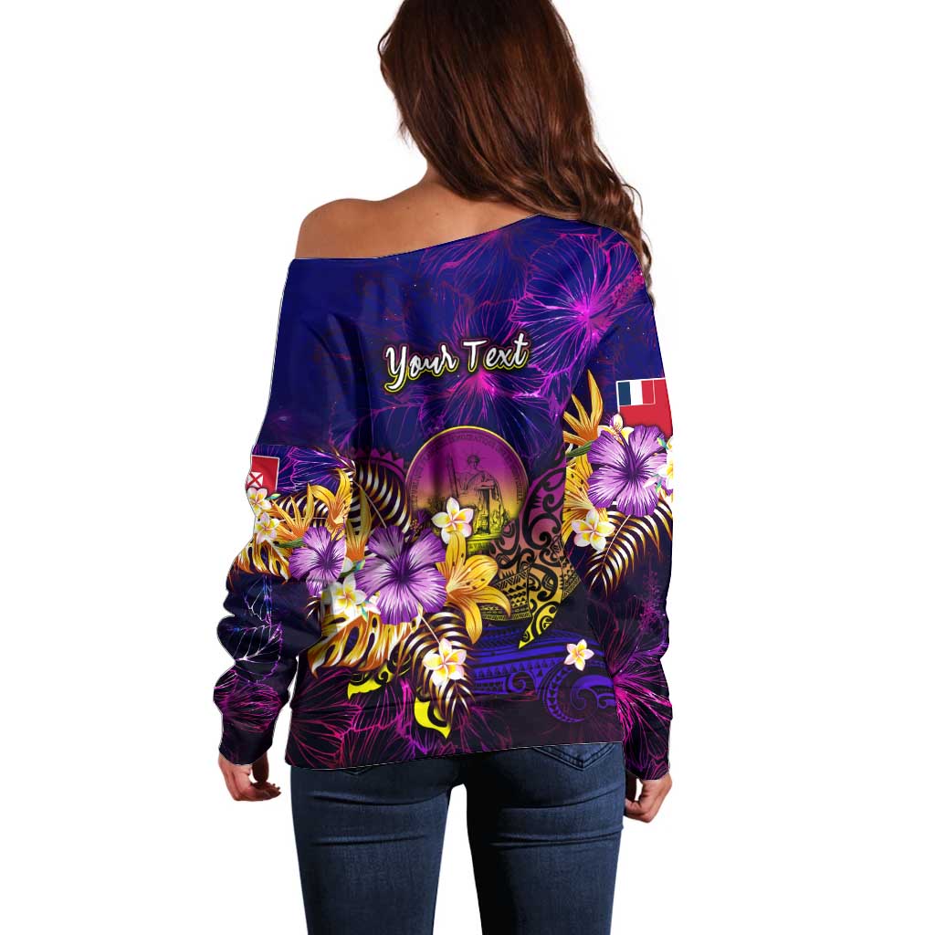 Wallis and Futuna Off Shoulder Sweater Whale Hibiscus Polynesian DT02 - Polynesian Pride