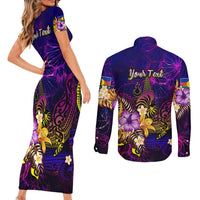 New Caledonia Couples Matching Short Sleeve Bodycon Dress and Long Sleeve Button Shirt Whale Hibiscus Polynesian DT02 - Polynesian Pride