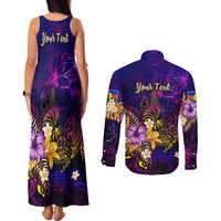 New Caledonia Couples Matching Tank Maxi Dress and Long Sleeve Button Shirt Whale Hibiscus Polynesian