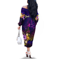 New Caledonia Family Matching Off The Shoulder Long Sleeve Dress and Hawaiian Shirt Whale Hibiscus Polynesian DT02 - Polynesian Pride