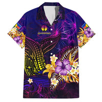 New Caledonia Family Matching Off Shoulder Maxi Dress and Hawaiian Shirt Whale Hibiscus Polynesian DT02 Dad's Shirt - Short Sleeve Purple - Polynesian Pride