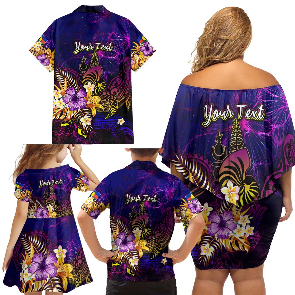 New Caledonia Family Matching Off Shoulder Short Dress and Hawaiian Shirt Whale Hibiscus Polynesian DT02 - Polynesian Pride