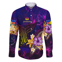 New Caledonia Family Matching Puletasi and Hawaiian Shirt Whale Hibiscus Polynesian DT02 Dad's Shirt - Long Sleeve Purple - Polynesian Pride