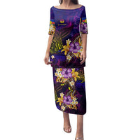 New Caledonia Family Matching Puletasi and Hawaiian Shirt Whale Hibiscus Polynesian DT02 Mom's Dress Purple - Polynesian Pride