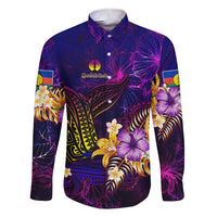 New Caledonia Family Matching Short Sleeve Bodycon Dress and Hawaiian Shirt Whale Hibiscus Polynesian DT02 Dad's Shirt - Long Sleeve Purple - Polynesian Pride