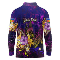 New Caledonia Long Sleeve Polo Shirt Whale Hibiscus Polynesian