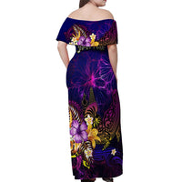 New Caledonia Off Shoulder Maxi Dress Whale Hibiscus Polynesian DT02 - Polynesian Pride