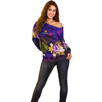 New Caledonia Off Shoulder Sweater Whale Hibiscus Polynesian