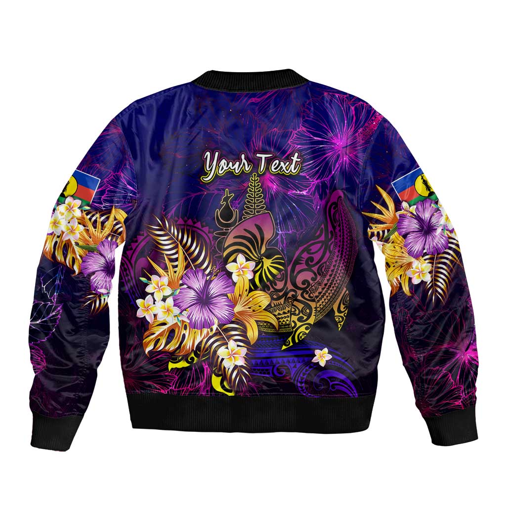 New Caledonia Sleeve Zip Bomber Jacket Whale Hibiscus Polynesian