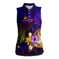 New Caledonia Women Sleeveless Polo Shirt Whale Hibiscus Polynesian
