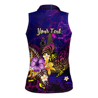 New Caledonia Women Sleeveless Polo Shirt Whale Hibiscus Polynesian