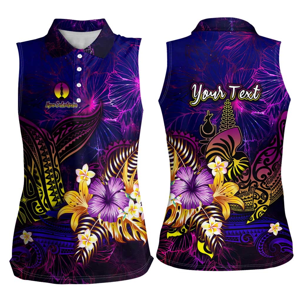 New Caledonia Women Sleeveless Polo Shirt Whale Hibiscus Polynesian