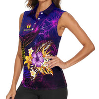 New Caledonia Women Sleeveless Polo Shirt Whale Hibiscus Polynesian