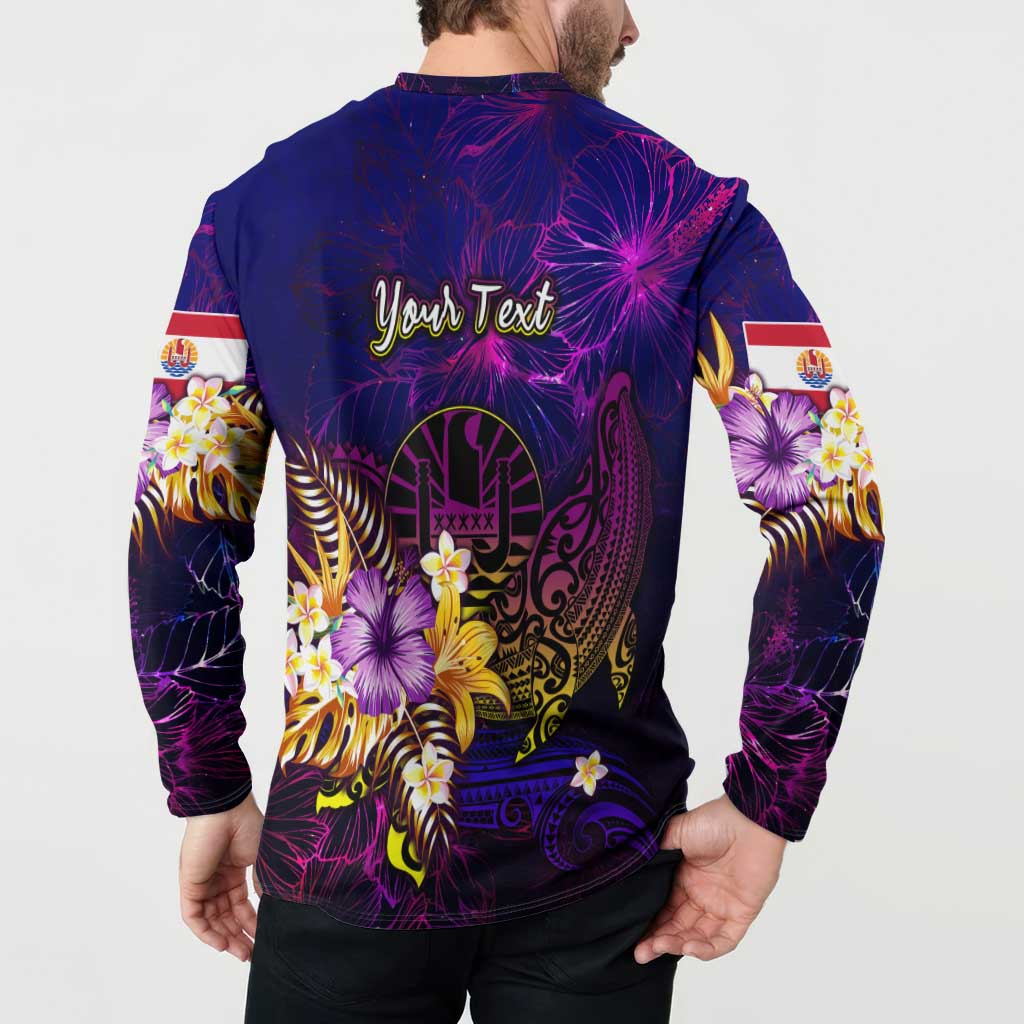 Tahiti French Polynesia Button Sweatshirt Whale Hibiscus Polynesian