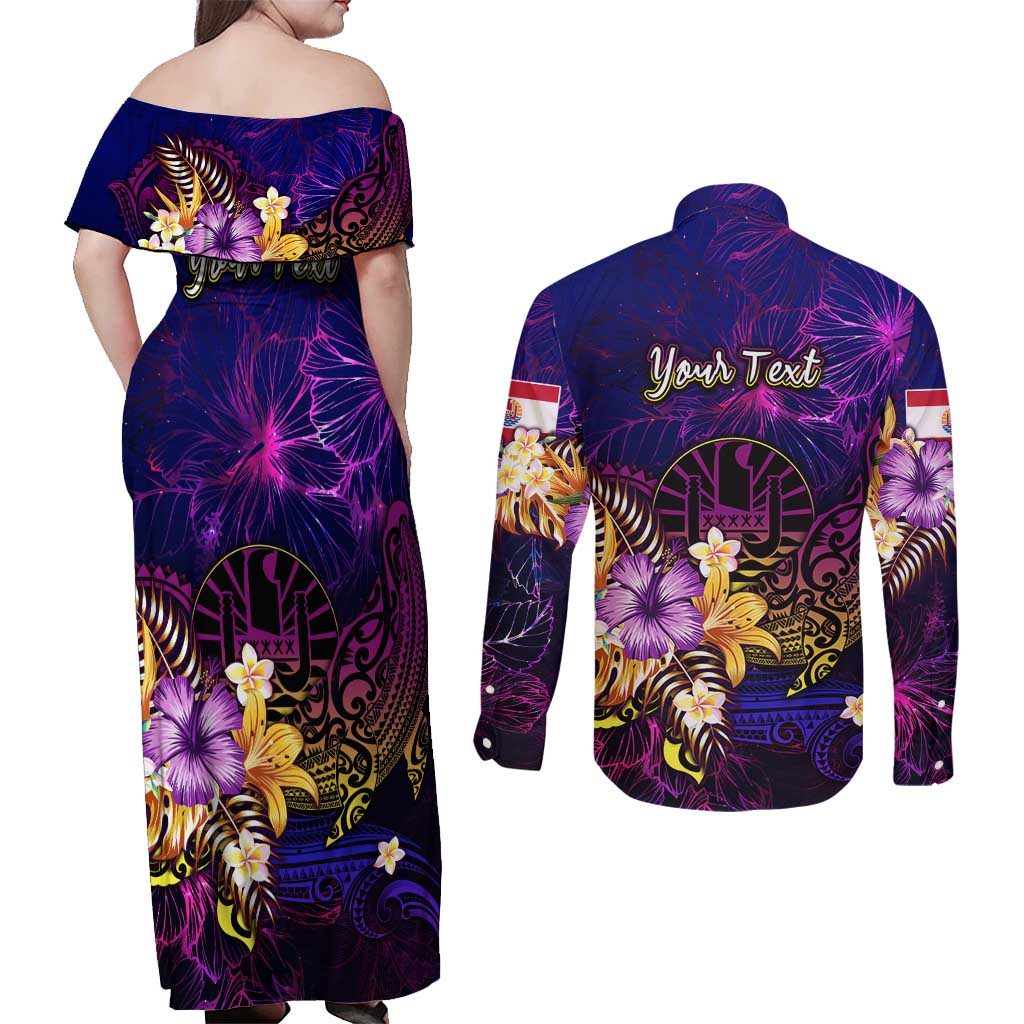 Tahiti French Polynesia Couples Matching Off Shoulder Maxi Dress and Long Sleeve Button Shirt Whale Hibiscus Polynesian DT02 - Polynesian Pride