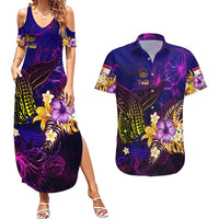 Tahiti French Polynesia Couples Matching Summer Maxi Dress and Hawaiian Shirt Whale Hibiscus Polynesian DT02 Purple - Polynesian Pride