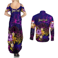 Tahiti French Polynesia Couples Matching Summer Maxi Dress and Long Sleeve Button Shirt Whale Hibiscus Polynesian DT02 - Polynesian Pride