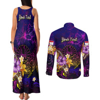 Tahiti French Polynesia Couples Matching Tank Maxi Dress and Long Sleeve Button Shirt Whale Hibiscus Polynesian DT02 - Polynesian Pride