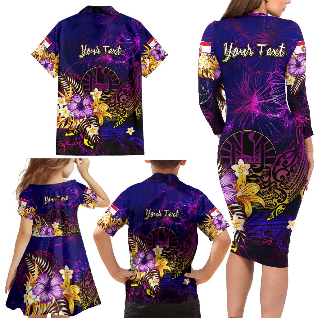 Tahiti French Polynesia Family Matching Long Sleeve Bodycon Dress and Hawaiian Shirt Whale Hibiscus Polynesian DT02 - Polynesian Pride