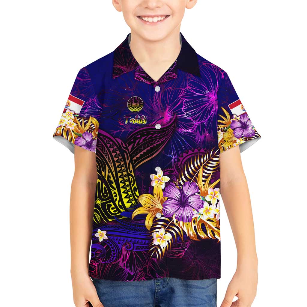 Tahiti French Polynesia Family Matching Long Sleeve Bodycon Dress and Hawaiian Shirt Whale Hibiscus Polynesian DT02 Son's Shirt Purple - Polynesian Pride
