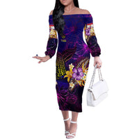 Tahiti French Polynesia Family Matching Off The Shoulder Long Sleeve Dress and Hawaiian Shirt Whale Hibiscus Polynesian DT02 Mom's Dress Purple - Polynesian Pride