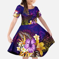 Tahiti French Polynesia Family Matching Tank Maxi Dress and Hawaiian Shirt Whale Hibiscus Polynesian DT02 Daughter's Dress Purple - Polynesian Pride