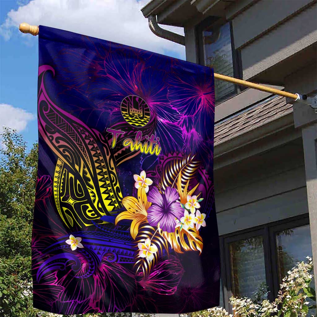 Tahiti French Polynesia Garden Flag Whale Hibiscus Polynesian
