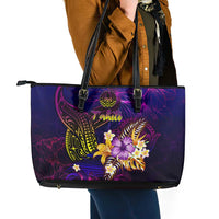 Tahiti French Polynesia Leather Tote Bag Whale Hibiscus Polynesian