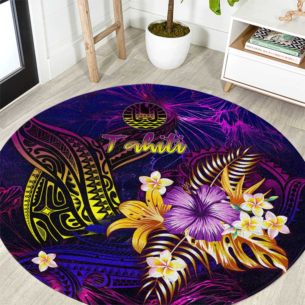 Tahiti French Polynesia Round Carpet Whale Hibiscus Polynesian DT02 Purple - Polynesian Pride