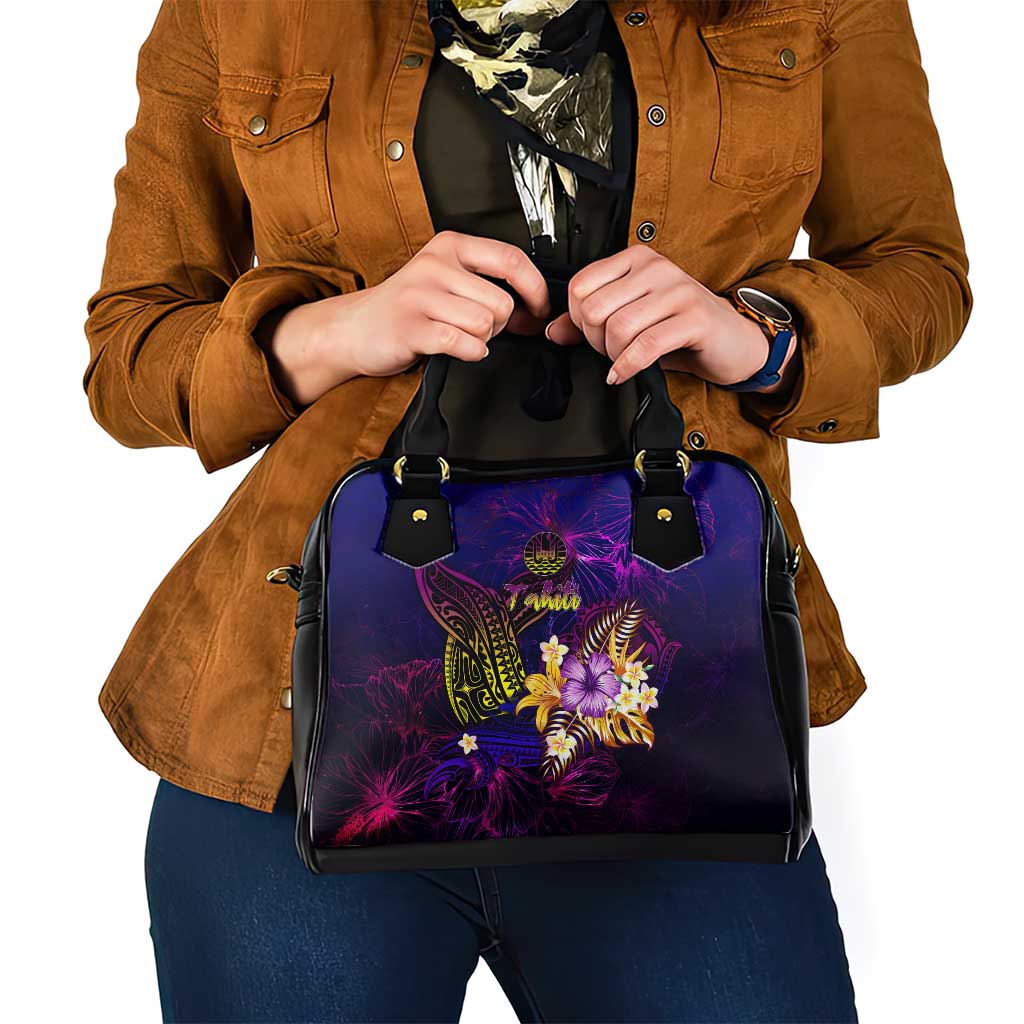 Tahiti French Polynesia Shoulder Handbag Whale Hibiscus Polynesian