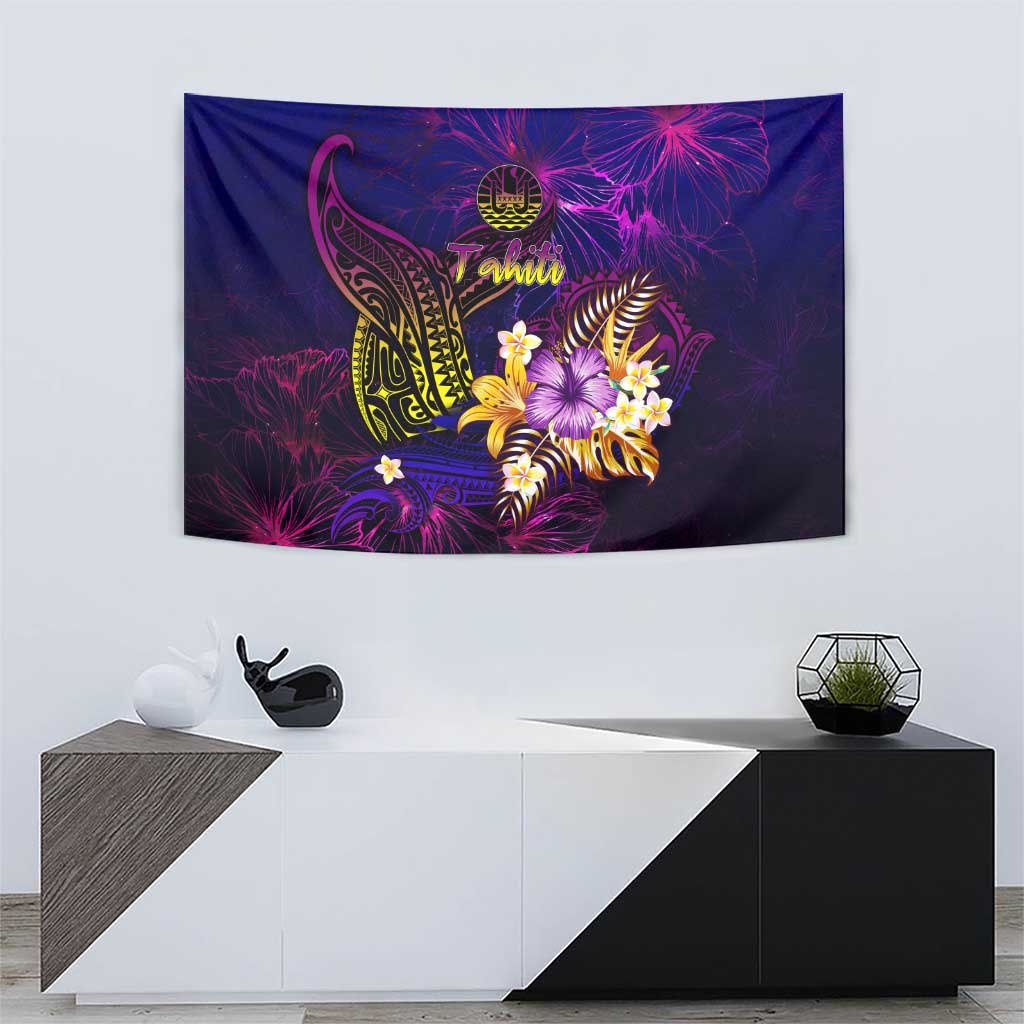 Tahiti French Polynesia Tapestry Whale Hibiscus Polynesian