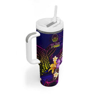 Tahiti French Polynesia Tumbler With Handle Whale Hibiscus Polynesian