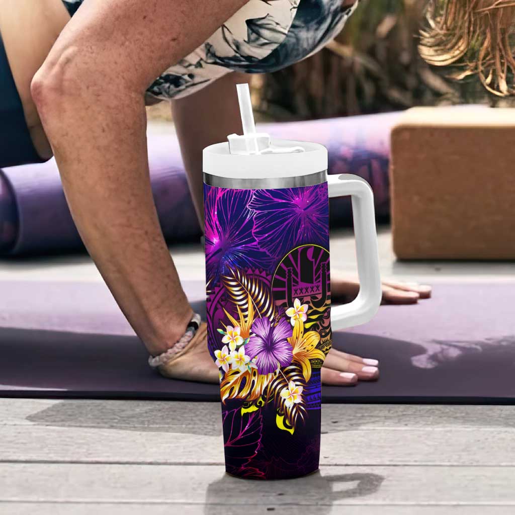 Tahiti French Polynesia Tumbler With Handle Whale Hibiscus Polynesian