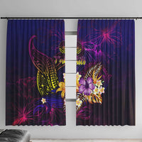 Tahiti French Polynesia Window Curtain Whale Hibiscus Polynesian DT02 With Hooks Purple - Polynesian Pride