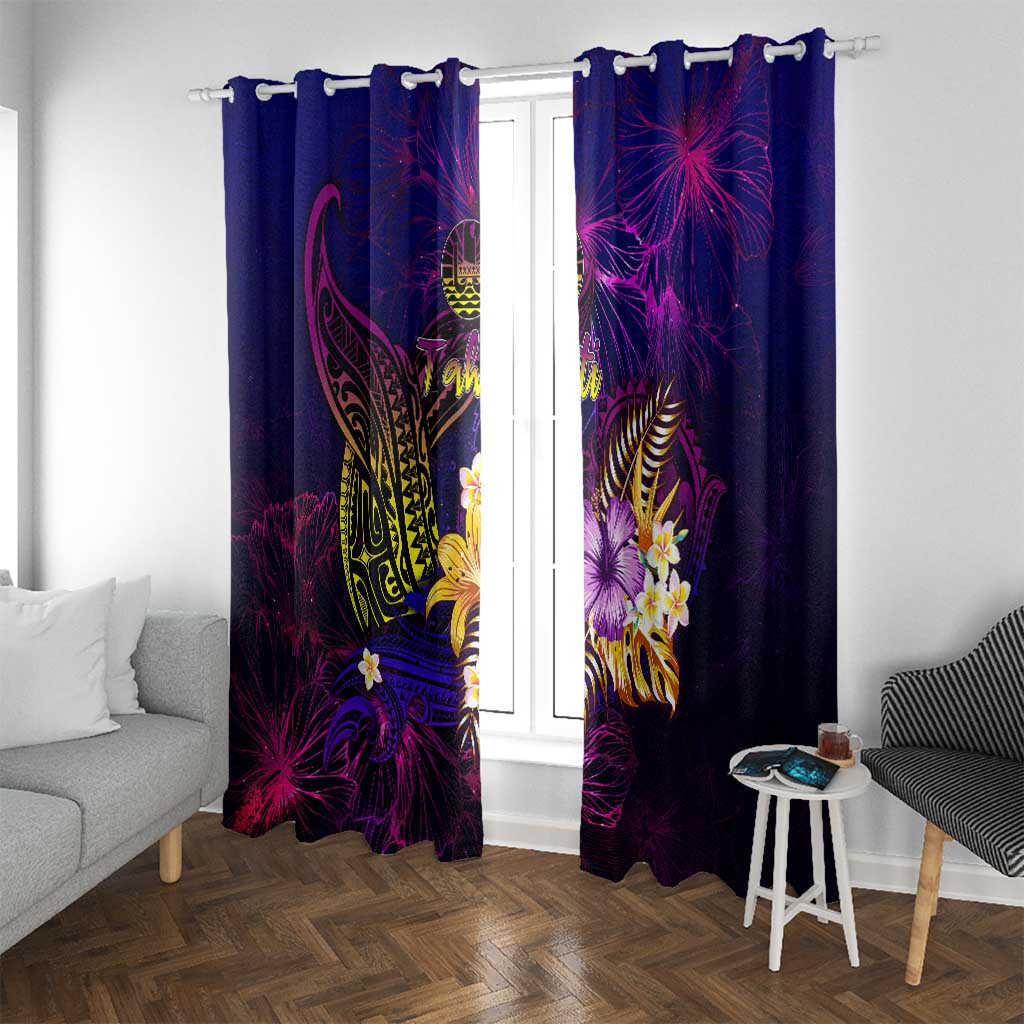 Tahiti French Polynesia Window Curtain Whale Hibiscus Polynesian DT02 With Grommets Purple - Polynesian Pride