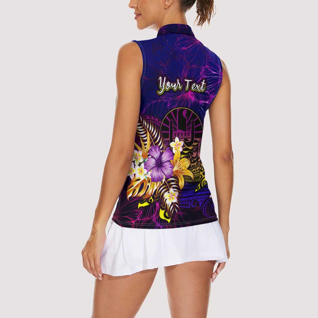 Tahiti French Polynesia Women Sleeveless Polo Shirt Whale Hibiscus Polynesian DT02 - Polynesian Pride