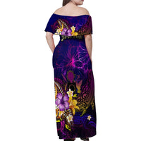 Cook Islands Family Matching Off Shoulder Maxi Dress and Hawaiian Shirt Whale Hibiscus Polynesian DT02 - Polynesian Pride
