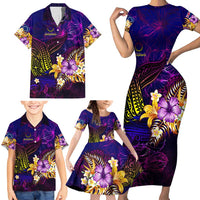 Cook Islands Family Matching Short Sleeve Bodycon Dress and Hawaiian Shirt Whale Hibiscus Polynesian DT02 - Polynesian Pride