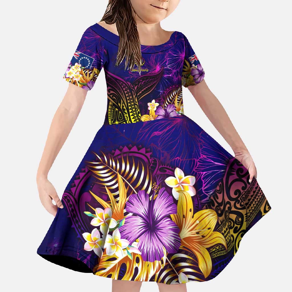 Cook Islands Family Matching Tank Maxi Dress and Hawaiian Shirt Whale Hibiscus Polynesian DT02 Daughter's Dress Purple - Polynesian Pride