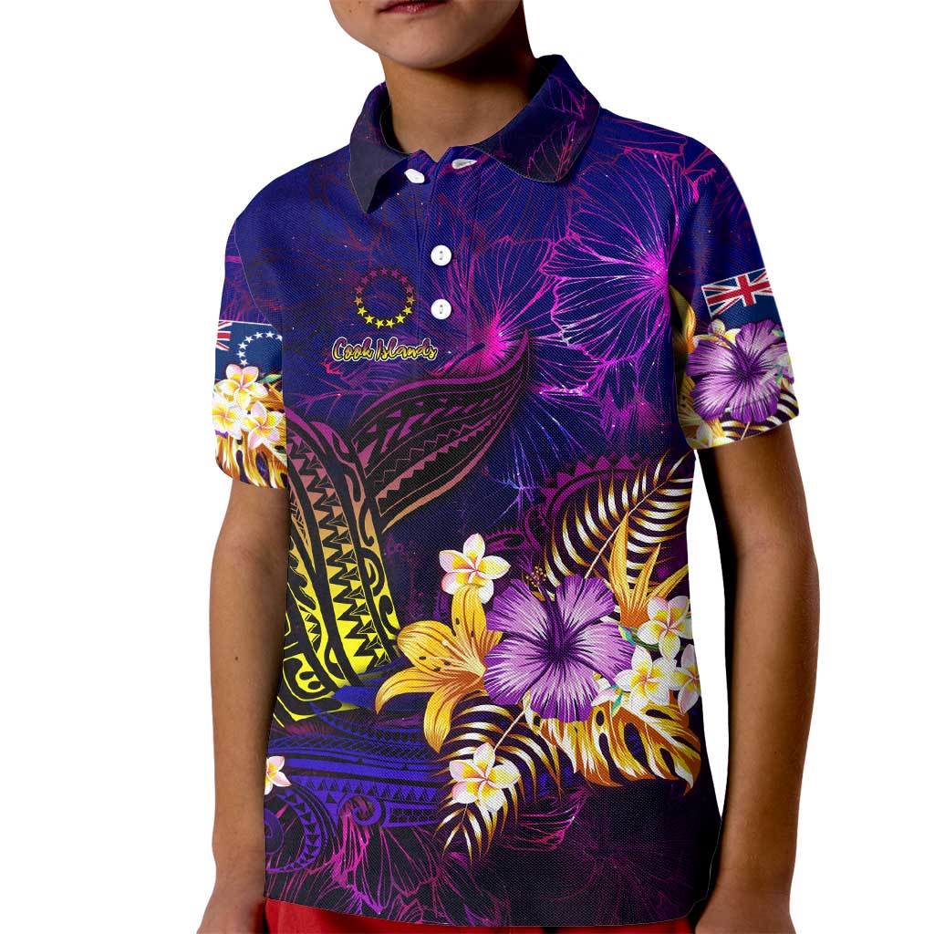 Cook Islands Kid Polo Shirt Whale Hibiscus Polynesian DT02 Kid Purple - Polynesian Pride