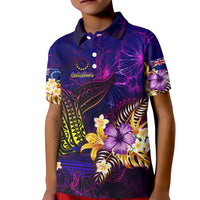 Cook Islands Kid Polo Shirt Whale Hibiscus Polynesian DT02 Kid Purple - Polynesian Pride