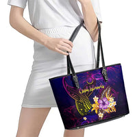 Cook Islands Leather Tote Bag Whale Hibiscus Polynesian
