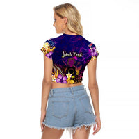 Cook Islands Raglan Cropped T Shirt Whale Hibiscus Polynesian DT02 - Polynesian Pride